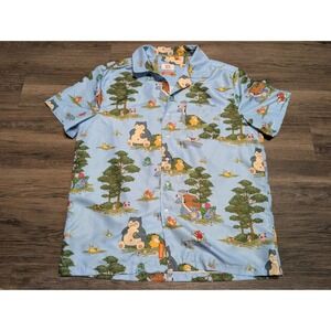 OppoSuits Pokemon Button Down Shirt Mens Large Blue Snorlax Pikachu Relaxed Fit